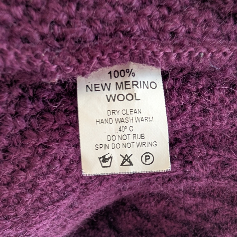 Shades Of Aran Ireland Purple Wool Fisherman Cable Knit Zipper Cardigan Sweater - Picture 13 of 13